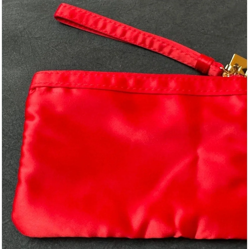 Giorgio Armani Beauty Red Wristlet Pouch Small Makeup Cosmetic Bag Gold Logo GA